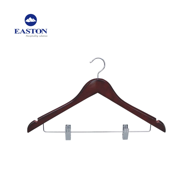 Hotel Guest Room Wooden Female Hanger with Silver Clips