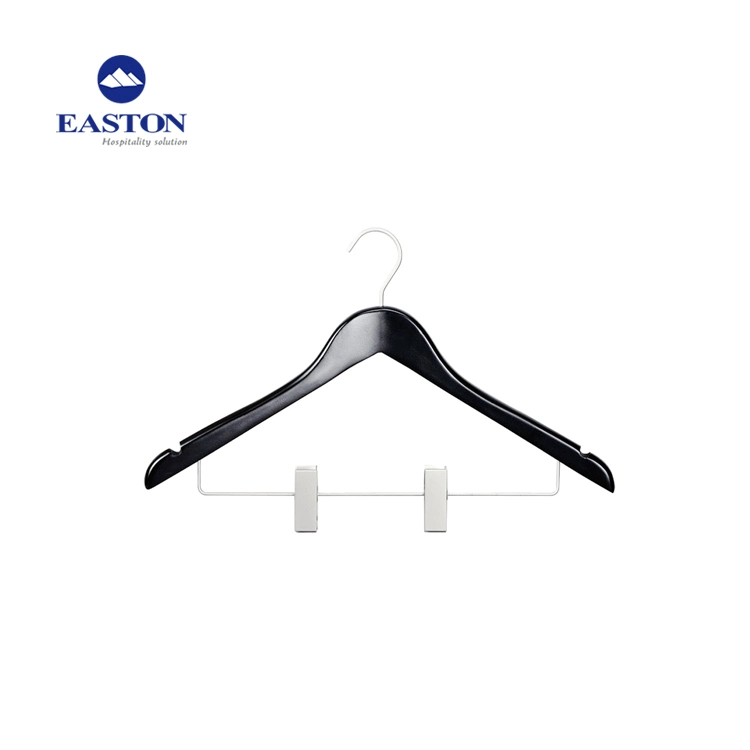 Hotel Guest Room Wooden Female Hanger with Silver Clips