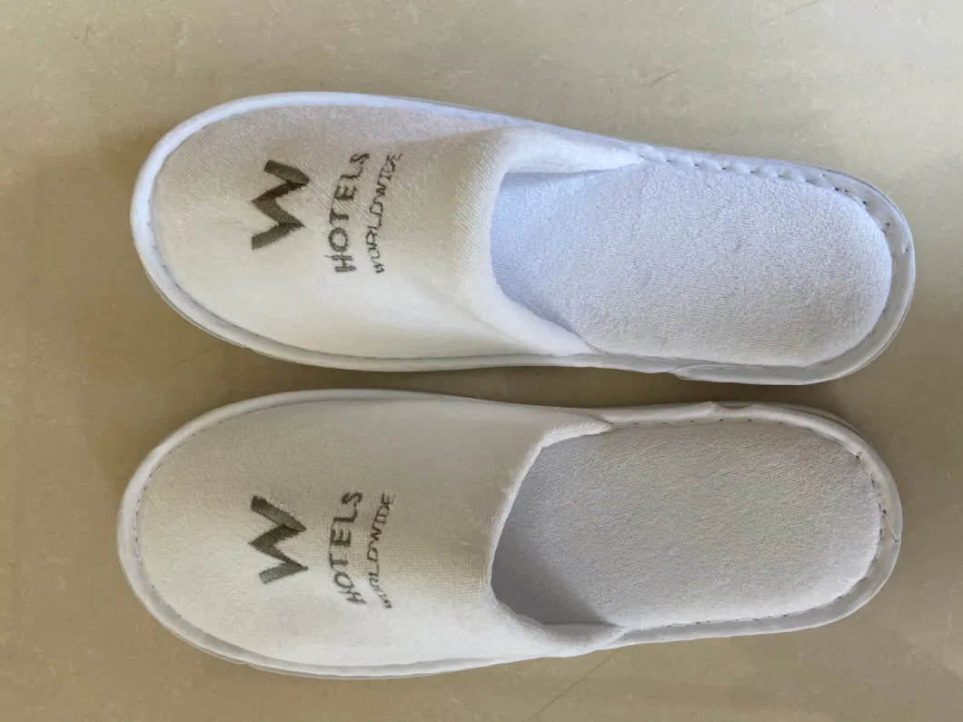 Top Quality Velour Hotel Slippers with Embroidery